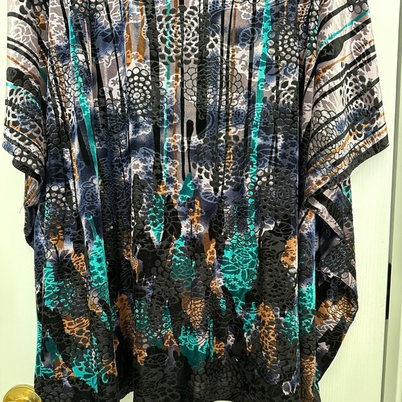 Gump’s San Francisco Jewel Toned Soft Velvet Chrysanthemum Caftan V-Neck Tunic L - Picture 16 of 16